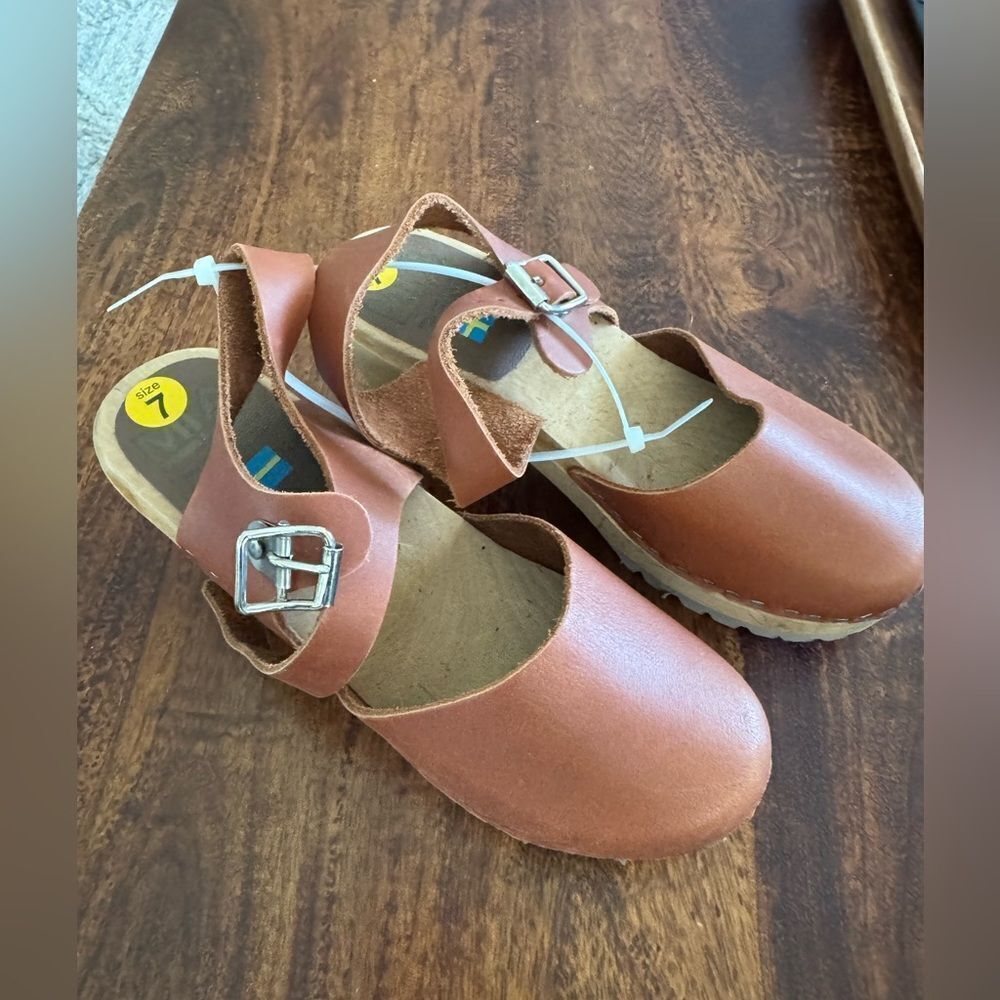 Mia Abba Swedish 70's style wooden clog heels women's - Picture 4 of 5